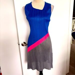 Masaki Matsuoka Color Block Plisse Pleated Satin Dress